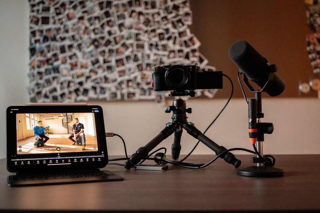 Microphone in a dimly lit interview studio